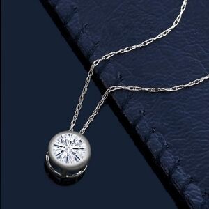 Certified 14k White Gold 1ct Diamond Bezel Solitaire Necklace Moissanite